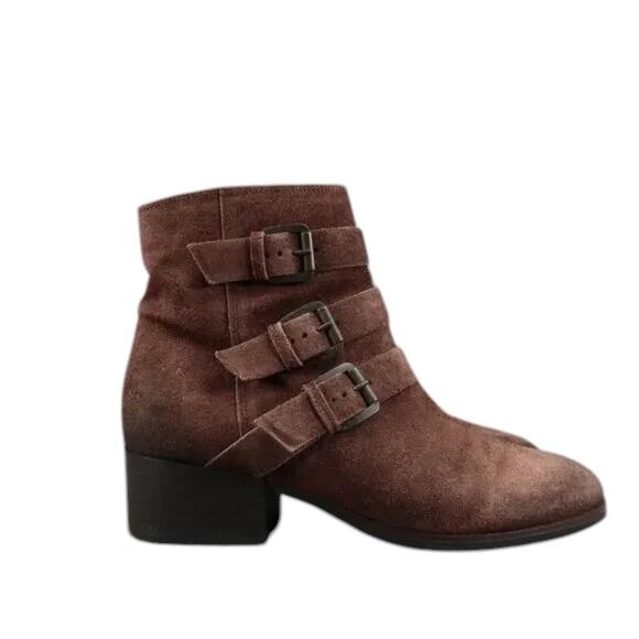 Clarks Shoes Womens 7 Bootie Fashion Buckle Strap Zip Leather Brown Elvina Haze - Picture 1 of 15